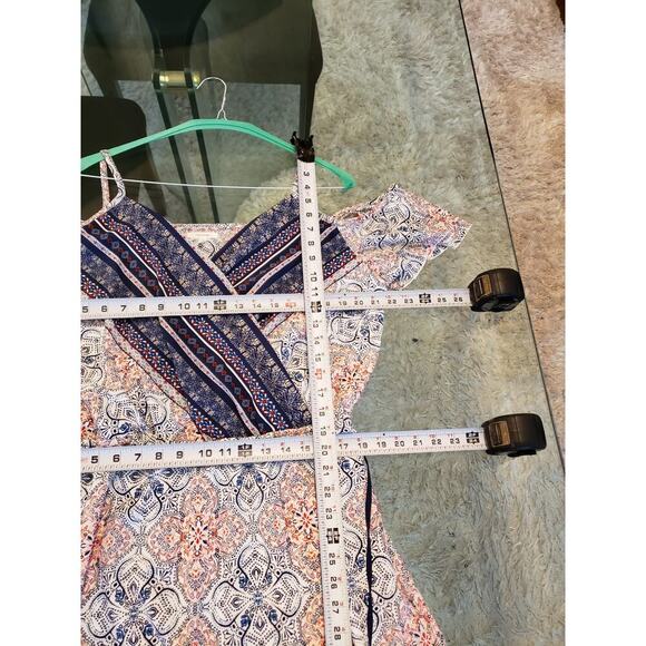 Maurices Dress Women Size X-L Blue Pink Boho Cold Shoulder Wrap Midi Belted - Picture 16 of 16